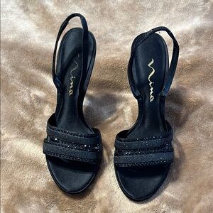 Nina Black Stiletto Heels with Embellished Straps